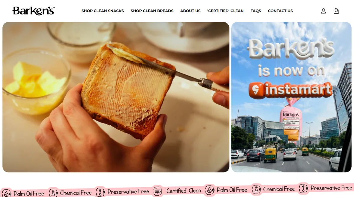 Barken's website homepage