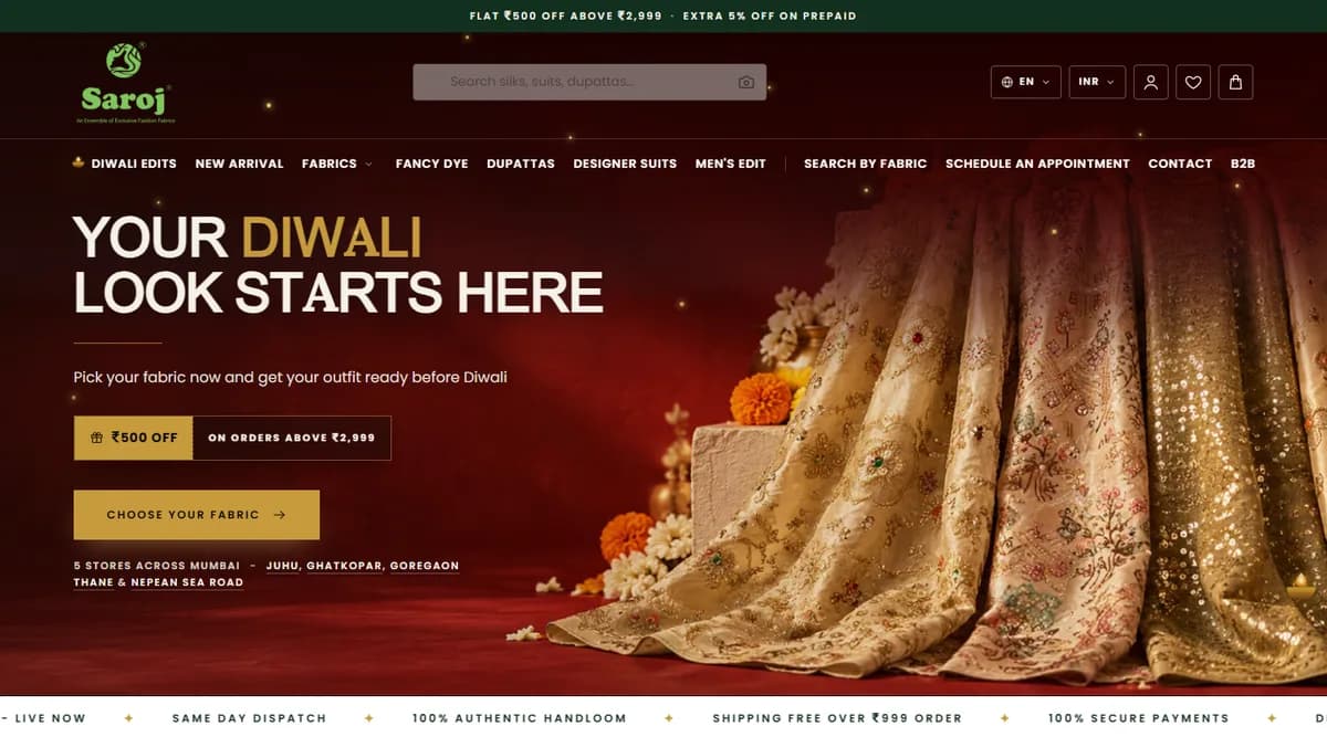 Saroj Ensemble website homepage